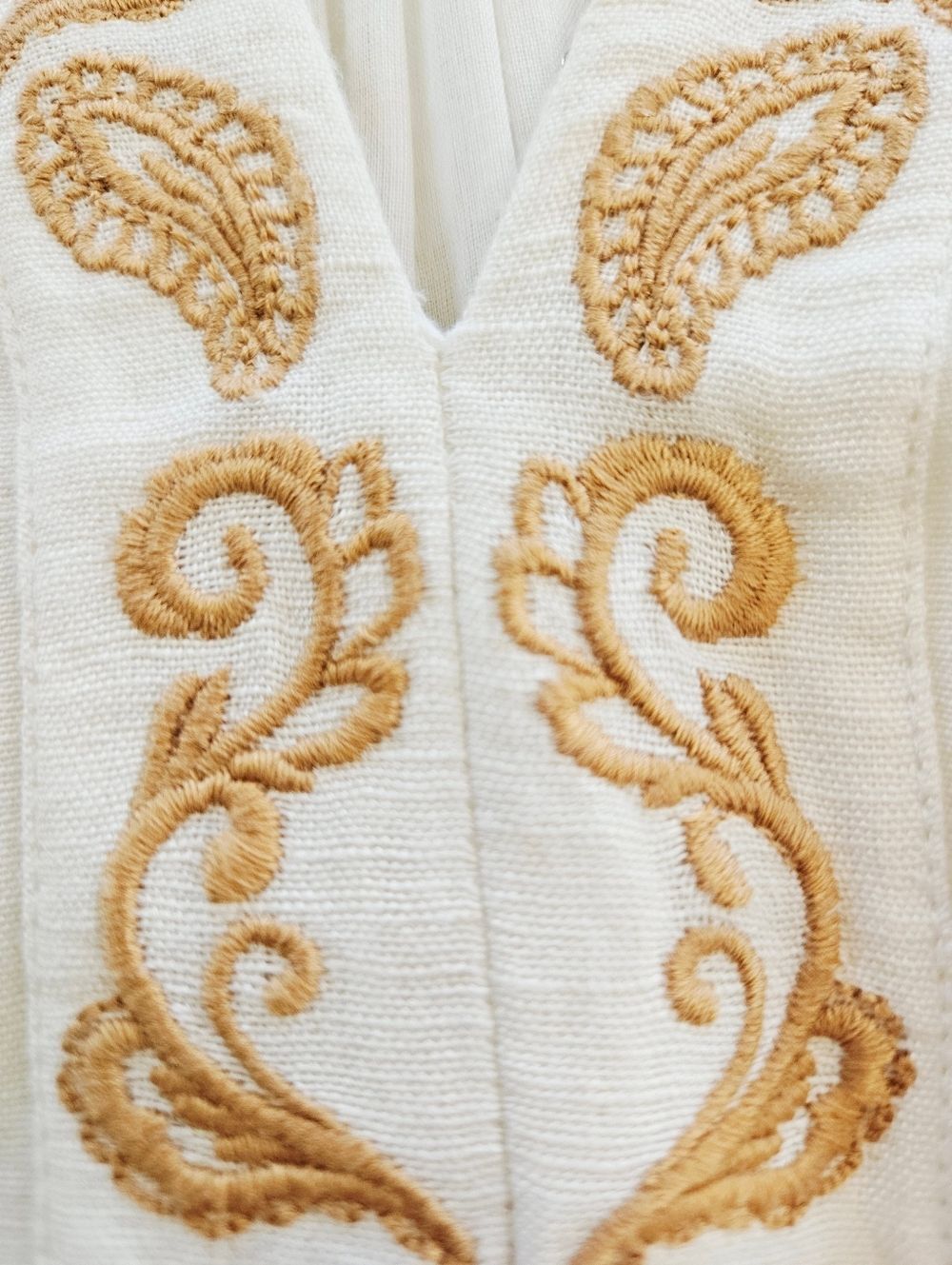 Cartolina Lizette Linen Blend Embroidered Belted Puff Sleeve Ivory Midi Dress M - Picture 12 of 16